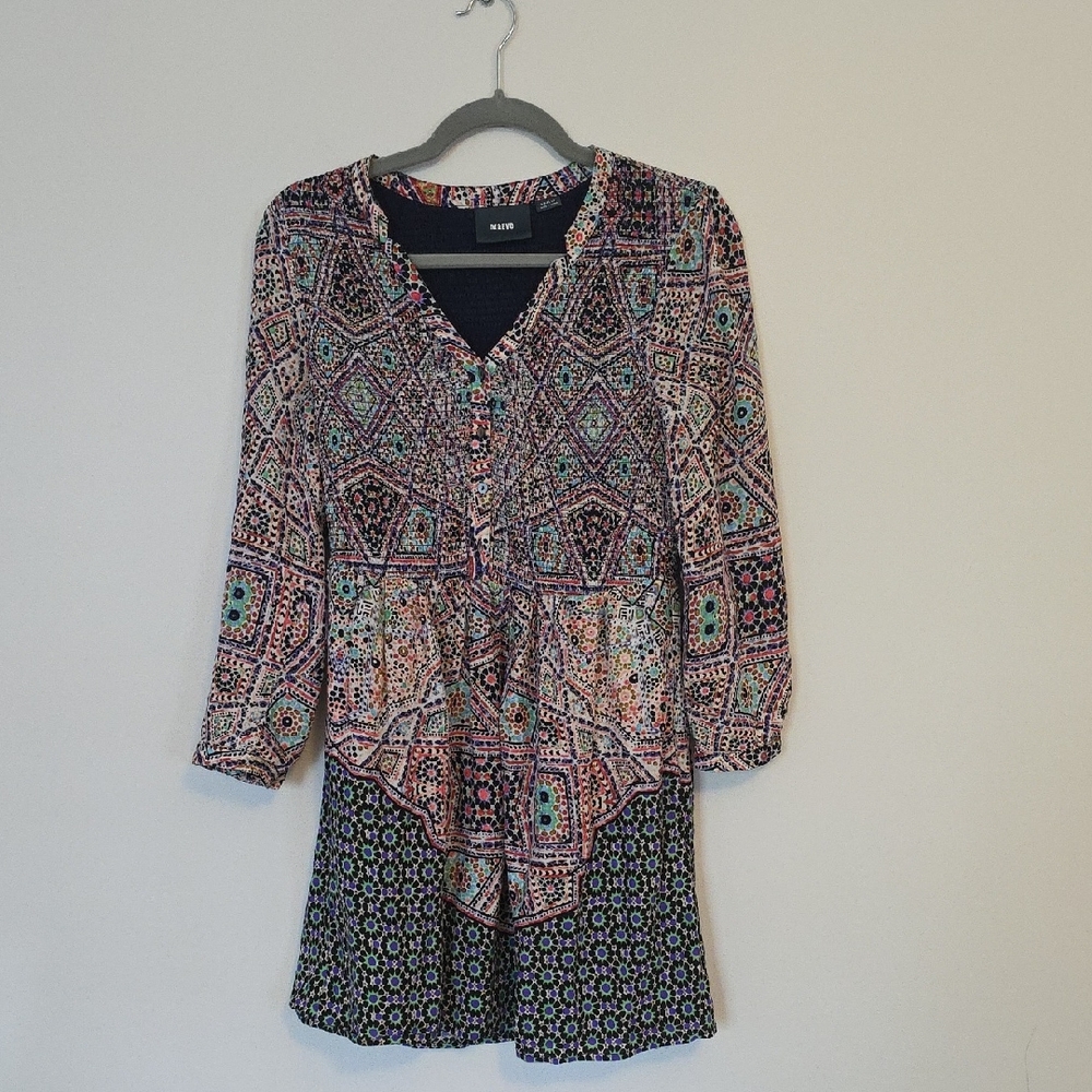 Maeve Long Sleeve Dress with Geometric Patterns - Pink and Blue